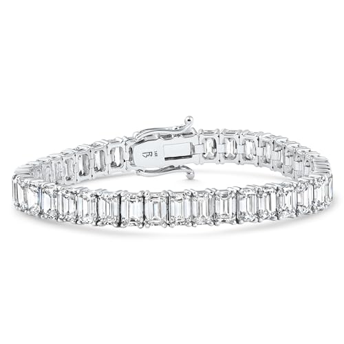 P3 POMPEII3 Pompeii 28Ct Emerald Diamond Tennis Bracelet 14k White Gold 7" 17.5g Lab Grown (EF,VS)