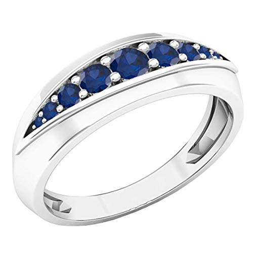 Dazzlingrock Collection Round Blue Sapphire Men's Wedding Stackable Band, 14K Solid White Gold, Size 12.5