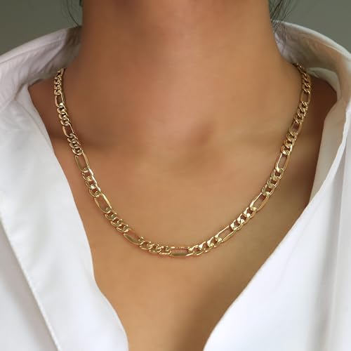 Nuragold 14k Real Yellow Gold Figaro Link 5.5mm Chain Necklace (16"-30") - 18"