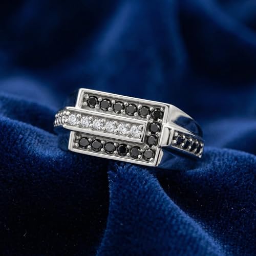 Pompeii Mens 5/8ct Black & White Diamond Wedding Ring 10k White Gold - Size 7.5