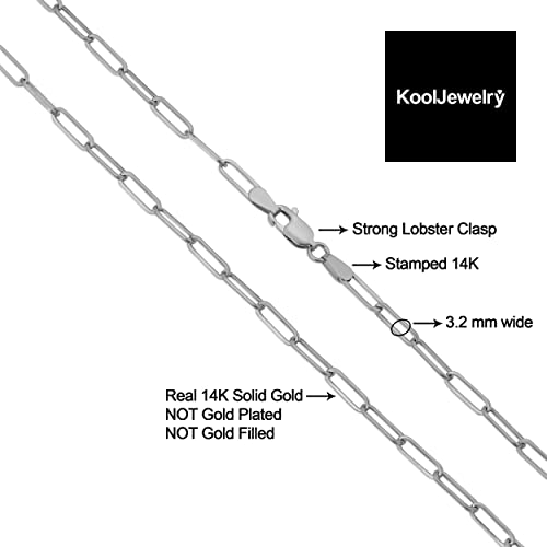 Kooljewelry 14k White Gold Paperclip Chain Bracelet (3.2 mm, 7 inch)
