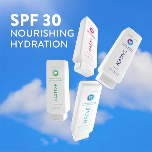 Native Mineral Sunscreen Lotion SPF 30, Pear & Coconut Water Scent, with 100% Mineral Zinc Oxide for Face & Body, Hawaii Compliant, Vegan, No White Cast - 7 oz