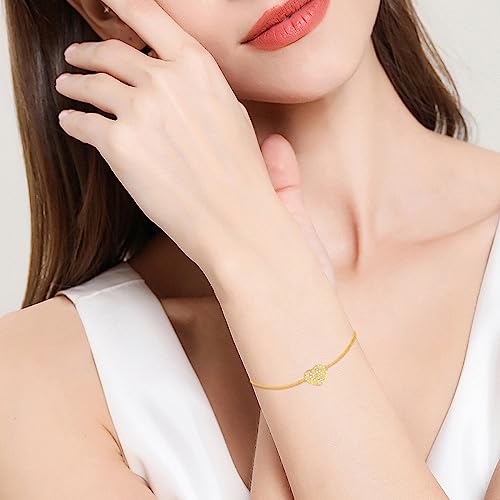 SISGEM 10k Gold Heart Anklets for Women, Real 10kt Gold Created Moissanite love Ankle Bracelet for Her, 9.4-11.0 Inches