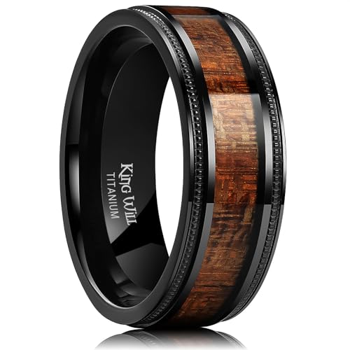 King Will NATURE 8mm Black Titanium Ring with Wood Inlay Wedding Band Ring for Men and Women Real Comfort Fit