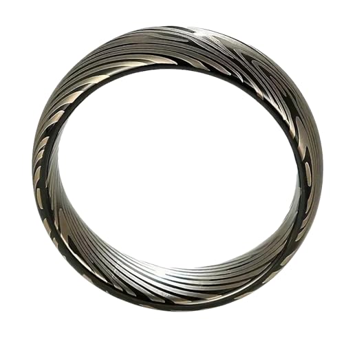 Damascus Steel Ring for Men Women - 8mm Wide Hand-Forged Pattern, Black & Metallic Swirl Textured Band, Hypoallergenic Wedding Ring, Size 7-13 (Damascus texture, 11)