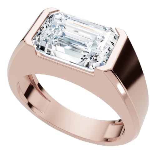 P3 POMPEII3 Pompeii Certified 3Ct Men's Emerald Cut Half Bezel Diamond Ring 14k Gold or Pt Lab Grown - Size 9.5 (F/G,VS1-VS2)