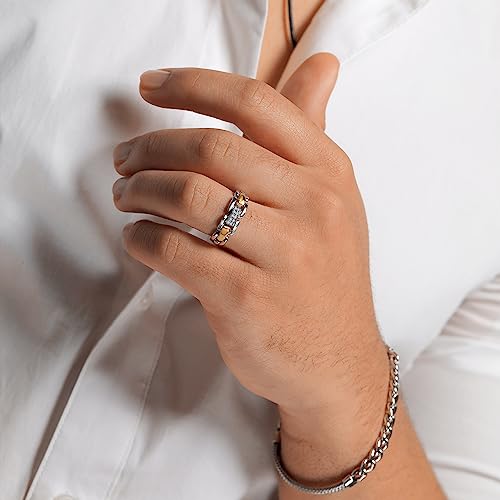 Gem Stone King White Lab Grown Diamond Band Ring For Men Women | 925 Sterling Silver and 10K Yellow Gold | 7MM Width | Size 11