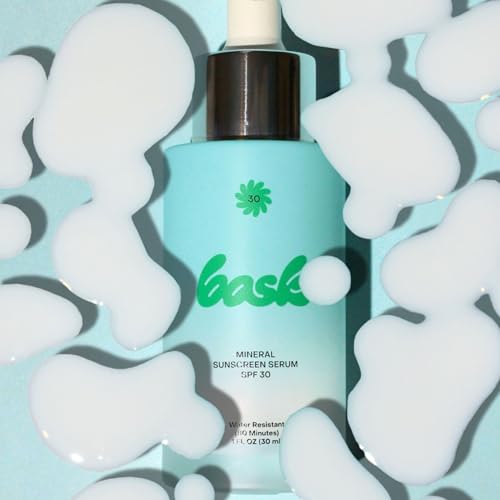 Bask SPF 30 Mineral Face Sunscreen Serum - Fragrance Free, Reef Safe, Broad Spectrum UVA/UVB Protection, Dermatologist Recommended, Hydrating, Lightweight & Fast-Absorbing, 1 oz