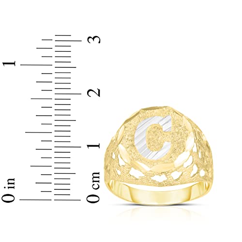 Floreo Men's 10k Yellow Gold Round Two-Tone Gold Block Alphabet Initial Ring Letter C, Size 10