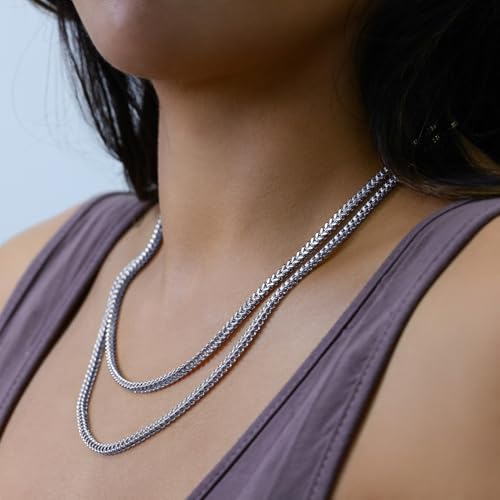 Nuragold 10K Real White Gold 3mm Franco Square Box Wheat Chain Necklace - 20"