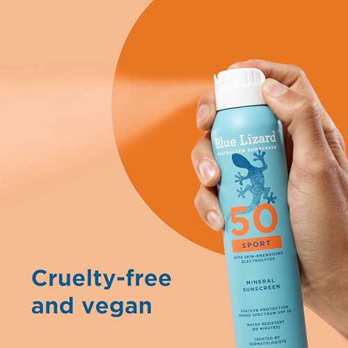 BLUE LIZARD Sport Mineral Sunscreen Spray SPF 50+, Dermatologist-Recommended Brand, Broad-Spectrum UVA/UVB Protection, Water-Resistant, Zinc Oxide Formula, Vegan, 5 fl oz