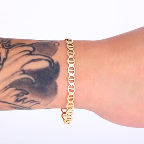 Nuragold 14K Real Yellow Gold Mariner Chain Solid Link Anchor Bracelet - 6mm,8.5"