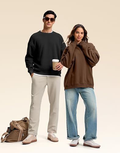 Soothfeel Mens Fleece Lined Crewneck Sweatshirt Cotton Pullover Sweater Athletic Workout Casual Oversized Warm Shirts for Men Black M