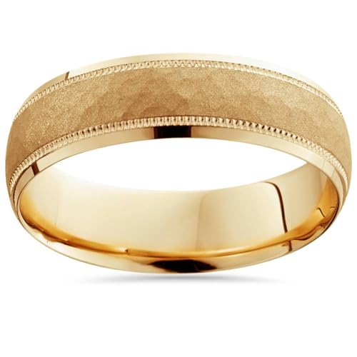 Pompeii 6mm Hammered Mens Wedding Band 14K Yellow Gold - Size 7.5