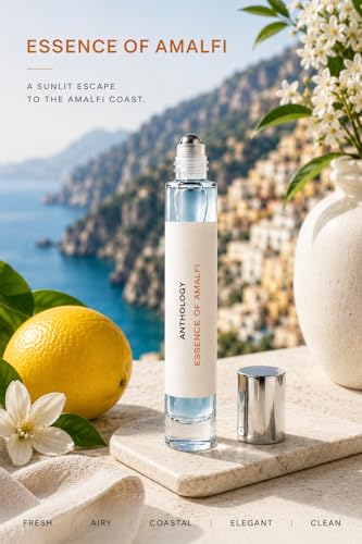 Anthology Essence of Amalfi Perfume Oil Roll-On for Women – Mediterranean Citrus Fragrance with Lemon, Green Apple & Cedarwood – Alcohol-Free Travel Rollerball 9ml