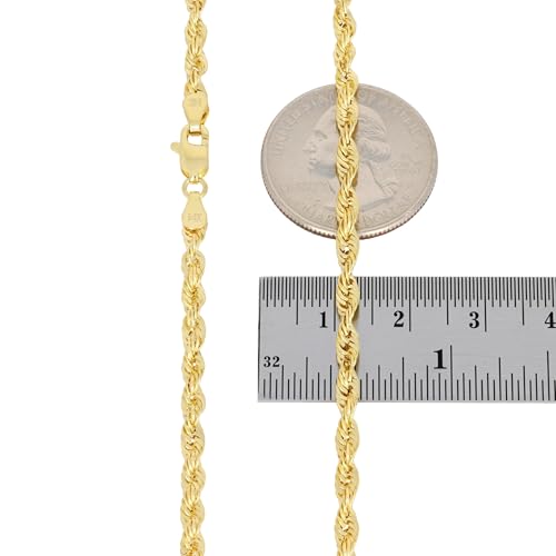 Nuragold 14k Real Yellow Gold 3.5mm Rope Chain Lightweight Necklace 16"-30" - 22"