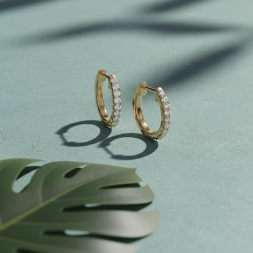 10MM Huggie Hoop Earrings for Women 1/4ctw Lab Grown Diamond 925Y Silver