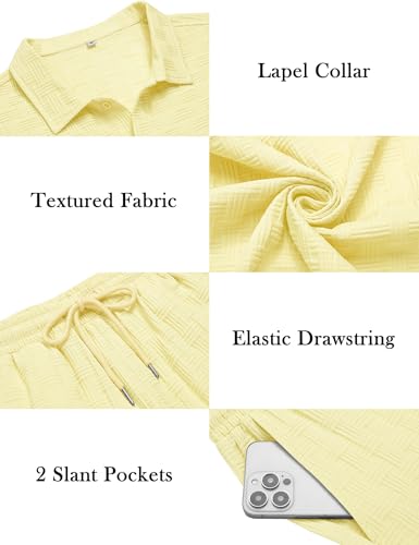 LecGee Men Walking Suits Casual Short Sleeve Shirt and Loose Long Pants Tracksuit 2 Piece Set(Yellow,X-Large)