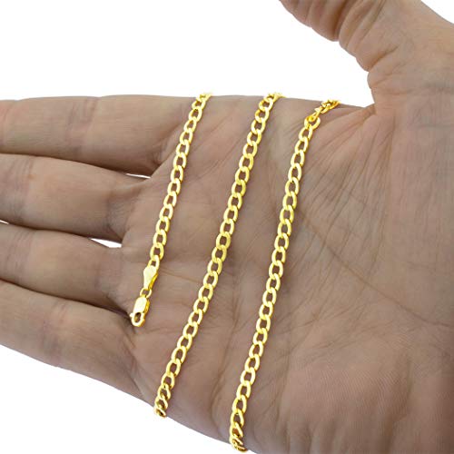 Nuragold 10k Real Yellow Gold Cuban Curb Link 3.5mm Chain Necklace, 16"-30" - 18"
