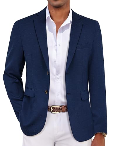COOFANDY Men's Casual Blazer Sport Coats Lightweight Big and Tall Suit Jackets Two Button Linen Business Blazer A-Navy Blue