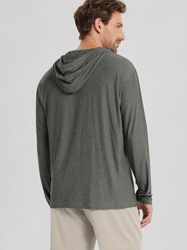 ODODOS Men's Long Sleeve Hoodie - odSTRATUM Tech Performance Pullover - Ultra Soft Moisture Wicking UPF 50+ Top, Smoke Heather, X-Large