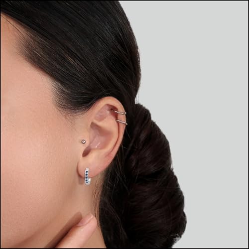 Dazzlingrock Collection Round Blue Sapphire Single Row Hoop Earrings for Women in 10K Solid White Gold
