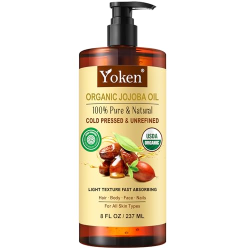 Yoken Organic Jojoba Oil 8oz, USDA Certified Pure for Hair, Skin Care