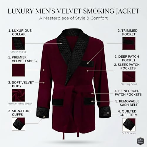 THE FAM STUDIO Men's Luxury Burgundy Smoking Jacket