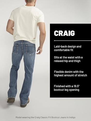 Silver Jeans Co. Men's Craig Classic Fit Bootcut Jeans, Medium Indigo LDS260, 38W x 32L