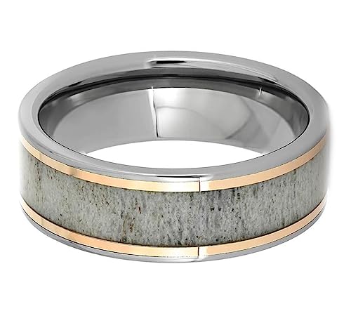 The Men's Jewelry Store (Unisex Jewelry) Deer Antler, 14k Rose Gold 7mm Titanium Comfort-Fit Ring Size 5.5