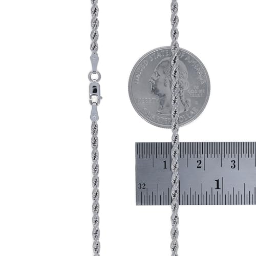 Nuragold 14k Real White Gold Rope Chain Solid Diamond Cut Necklace - 2.5mm - 18"