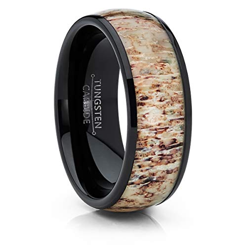 Metal Masters Co. Unisex Men's Black Dome Tungsten Wedding Band Engagement Ring Deer Antler Inlay 8mm 14