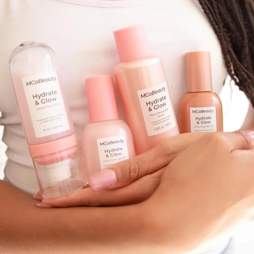 MCoBeauty Hydrate & Glow-On-The-Go Mini Gift Set - Pore Reducing Toner & Ultra-Dew Glass Skin Serum Duo with Niacinamide & Hyaluronic Acid – Travel Skincare Set for Radiant, Plump, Hydrated Skin
