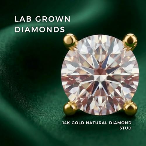 Lab Grown Diamond Stud Earrings for Women | 2 Carat Total Weight Round Cut | 14K Yellow Gold, E-F Color VS Clarity | 4-Prong Screw Back | Solitaire Diamond Earrings | Hypoallergenic Fine Jewelry Gift for Her
