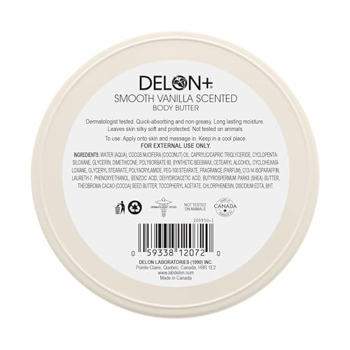 DELON Intense Moisturizing Body Butter, Smooth Vanilla with Shea Butter, 6.9 oz (Pack of 4)
