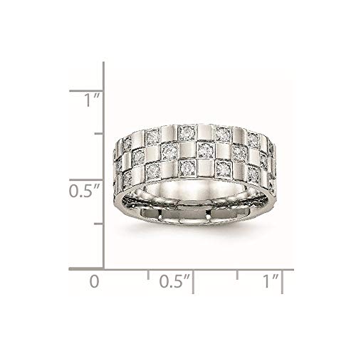 Sonia Jewels Real Stainless Steel Men's Checkered Board CZ Cubic Zirconia Wedding Band Ring Size 10