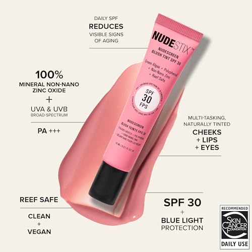 Nudestix Nudescreen Blush Tint SPF 30 – Multi-Use Liquid Blush for Cheeks, Eyes & Lips with Mineral Sunscreen | Broad-Spectrum UVA/UVB & Blue Light Protection | Pink Sunrise