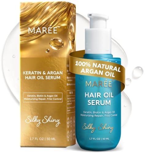 MAREE Hair Oil for Frizzy Hair with Argan Oil, Keratin & Biotin – Hair Serum for Dry and Curly Hair Gloss – Frizz Control Hair Care Products for Women – Aceite Para el Cabello – 50 ml