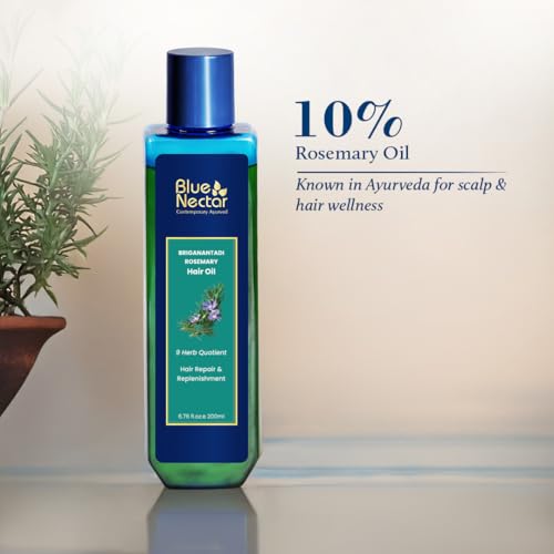 Blue Nectar Rosemary and Bhringraj Ayurvedic Scalp Oil for Hair Growth with Amla, 3.38 Fl Oz