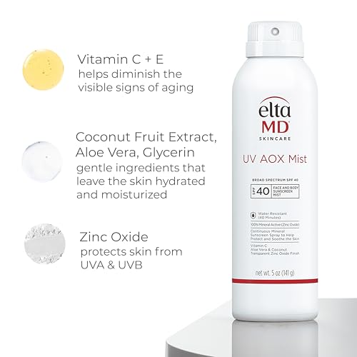 EltaMD UV AOX Mist 100% Mineral Sunscreen Spray, SPF 40, 5 oz