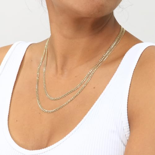 Nuragold 14k Real Yellow Gold Cuban Curb Solid Link Chain Necklace - 3mm - 22"