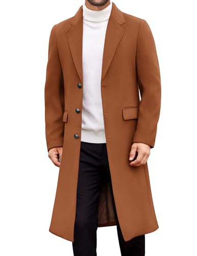 COOFANDY Mens Trench Coat Winter Casual Slim Fit Overcoat Long Single Breasted Coat Notched Collar Wool Blend Coat With Pockets