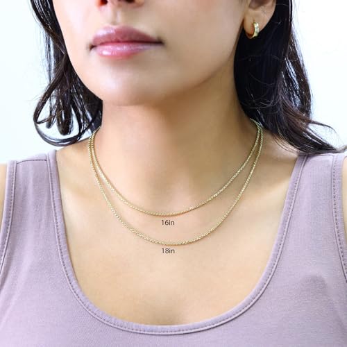 Nuragold 14K Real Yellow Gold Round Box 2mm Venetian Link Chain Necklace - 24"
