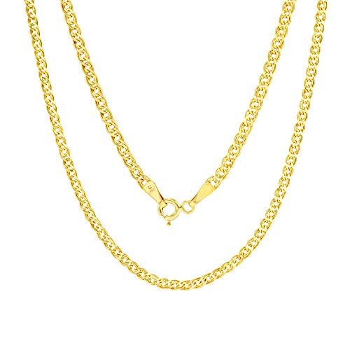 Nuragold 10k Real Yellow Gold Double Cuban Link 3mm Curb Chain Necklace - 18"