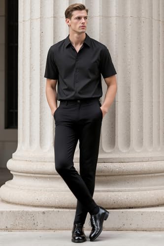 GINGTTO Mens Dress Pants Slim Fit Stretch Chino Pants Men Black Twill Chinos 32Wx30L