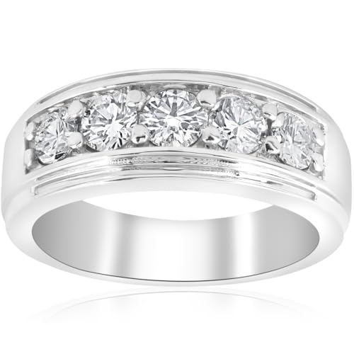 P3 POMPEII3 Pompeii 1 1/2Ct Men's Diamond Wedding Anniversary Ring in 10k Gold Lab Grown Five Stone - Size 7 (G/H,SI2-I1)