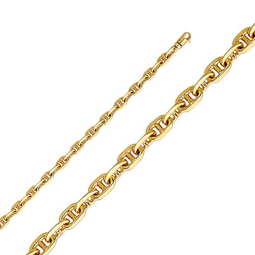 14k REAL Yellow Gold Solid Men's 5mm Handmade Chain Bracelet with Lobster Claw Clasp - 8.5"