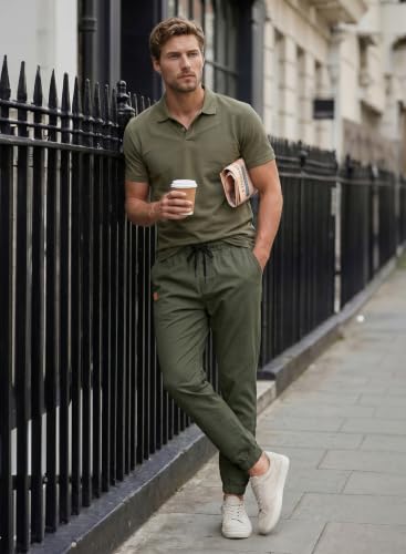 JMIERR Mens Casual Joggers Pants - Cotton Drawstring Chino Cargo Pants Hiking Outdoor Twill Track Jogging Sweatpants Travel Essentials Pants with Pockets for Men, M, B Green