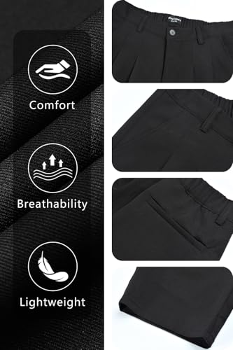Heyfanee Mens Casual Pants Relaxed Fit Stretch Waist Dress Slacks for Men Baggy Trousers Black 32