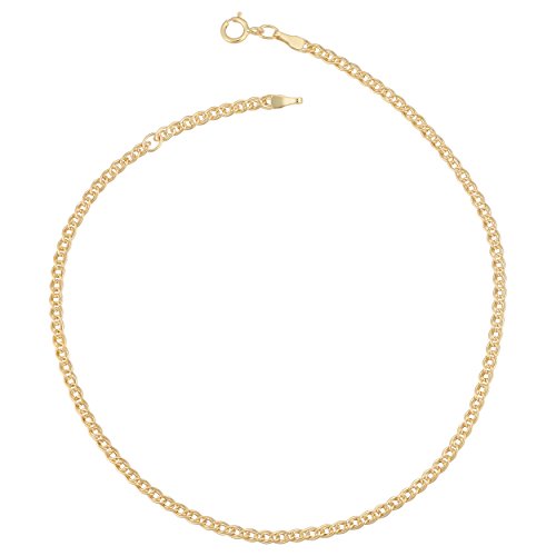 Womens Elegant Link Chain - 10k Yellow Gold Anklet Adjustable 9-10 in